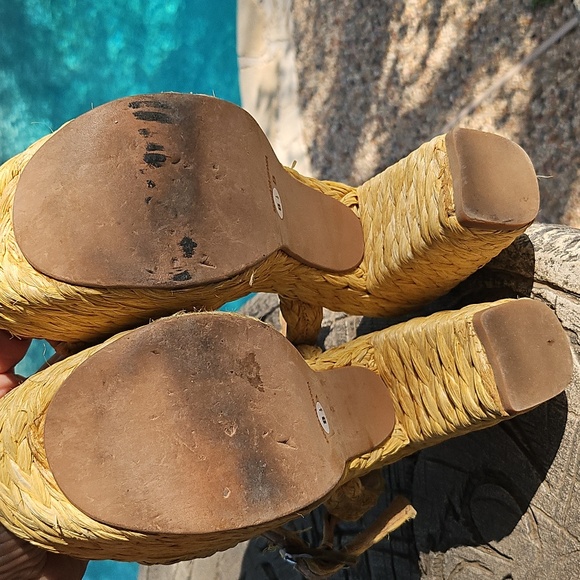 Gorgeous Robert Clergerie Platform Heels Raffia Woven Sandals 8.5 - Picture 11 of 13